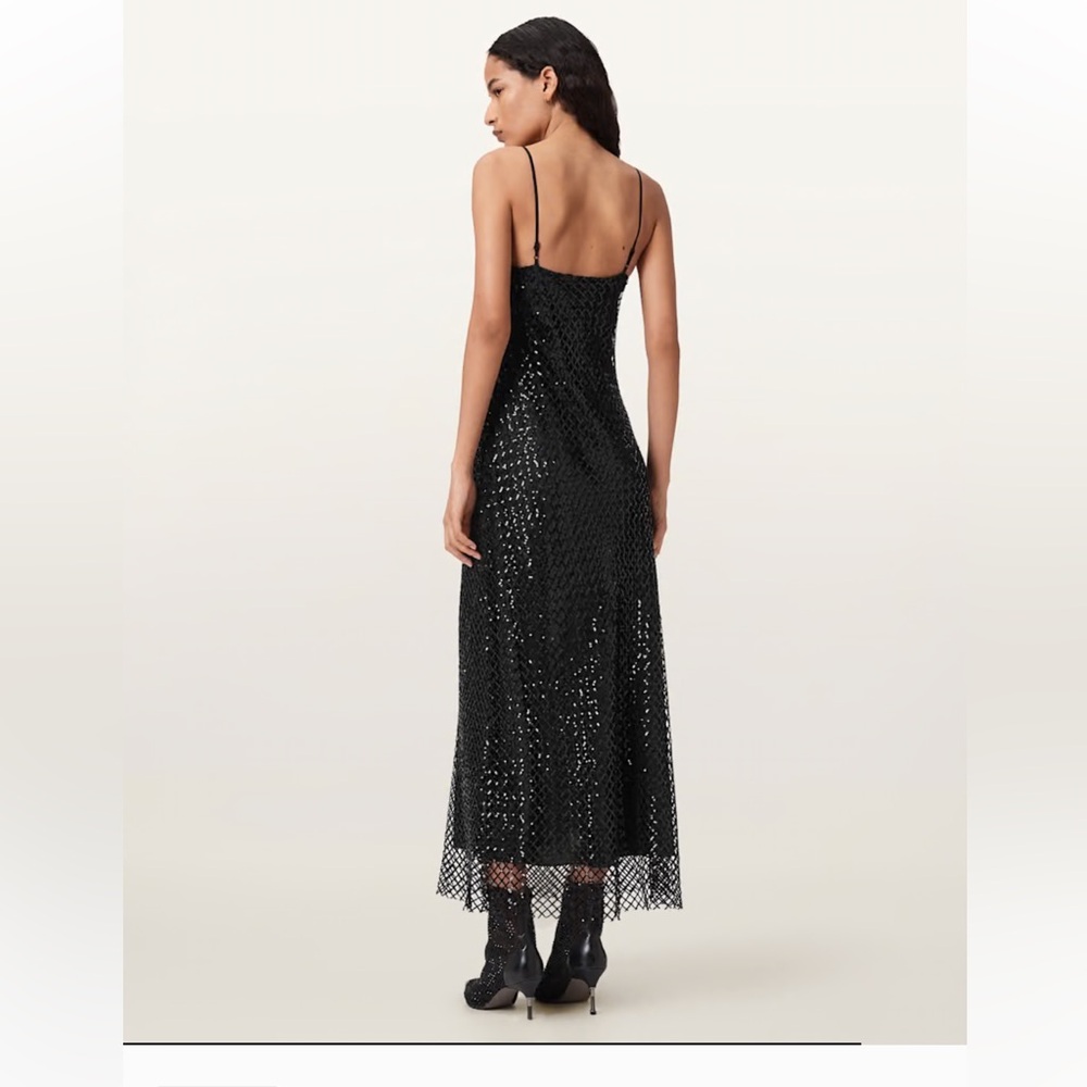 All Saints CHANTELLE SEQUIN MIDI SLIP DRESS size 10 black NWT - Picture 5 of 15
